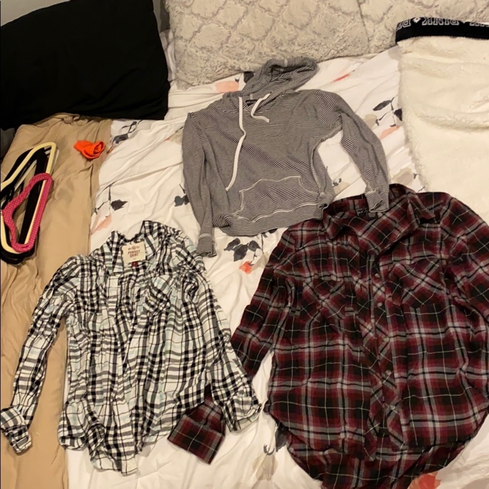 2 flannels and a sweatshirt